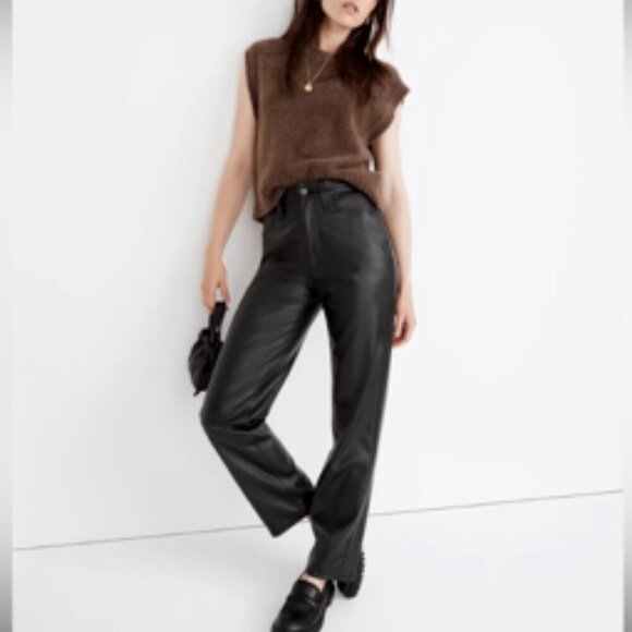 Madewell Pants - NWT Madewell Perfect Vintage Straight Leg Black Faux Leather Pants Sz 27